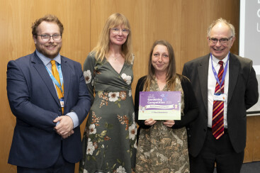 (James Owen, Shropshire Council – Portfolio Holder for Housing and Leisure, 1st Place Garden Competition Winners Sabine and Rebecca representing Unicorn Rd community (Communal Garden), Tony Deakin, Chair of STAR Housing Board)